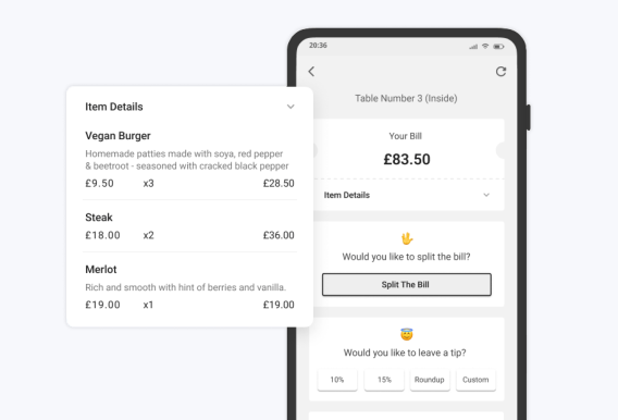 Pay at Table Order breakdown Pound